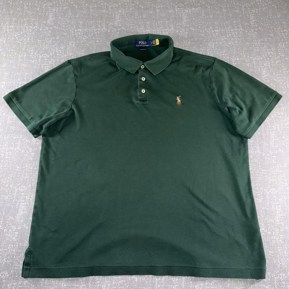 Polo Ralph Lauren Polo Shirt Mens Large Green Classic Fit Pony Logo Knit Casual
